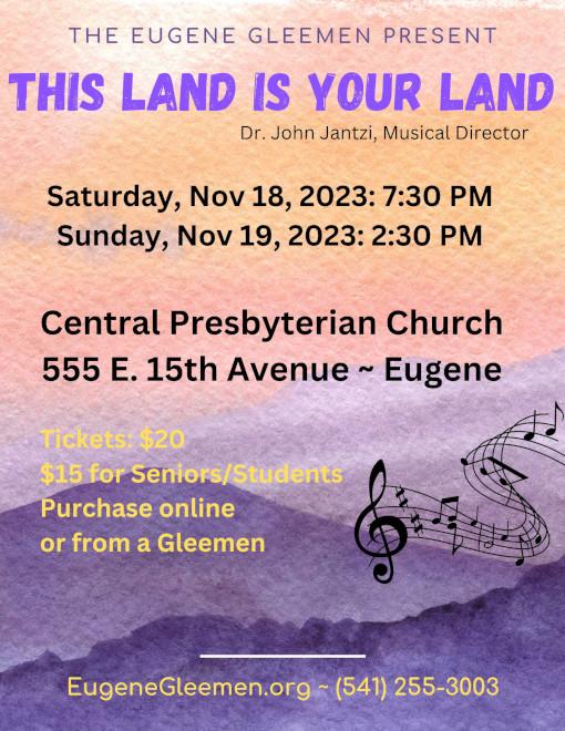 This Land is Your Land- Nov 18 @7:30p or Nov 19 @2:30p